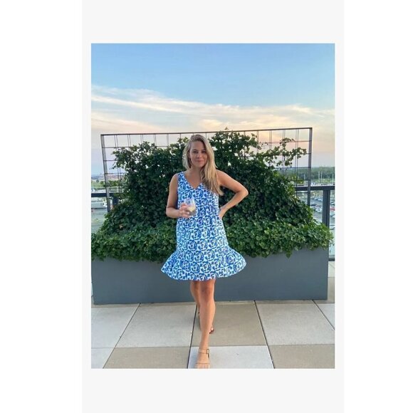 Thakoon Collective Printed Ruffle Dress Blue Womens Size 6 - Picture 12 of 12